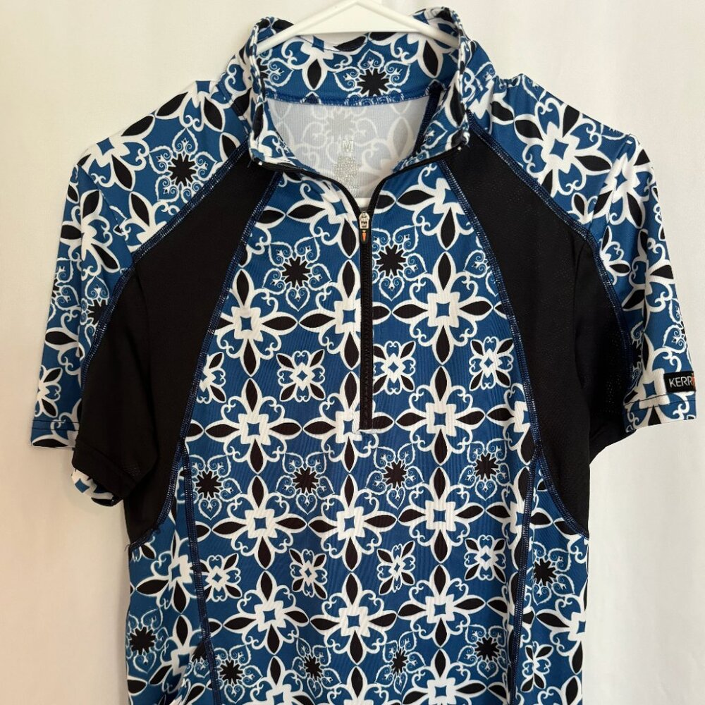 Kerrits Blue Print Riding Short Sleeve Shirt (Size M)